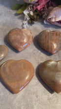 Load and play video in Gallery viewer, Flashy Peach Moonstone Crystal Hearts, Valentines Crystals
