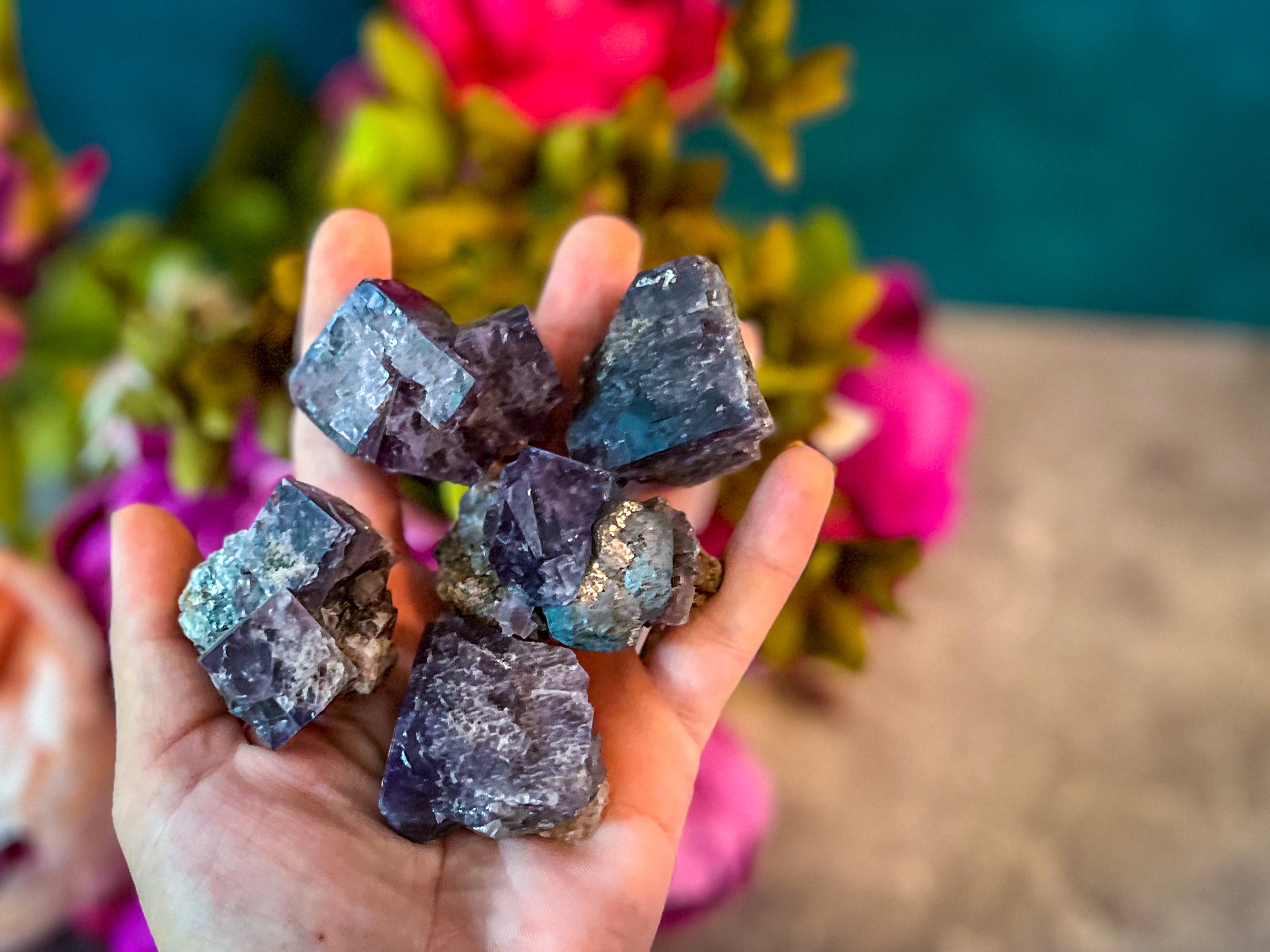 Rare Purple Rain Pocket Fluorite Clusters, Lady Annanella