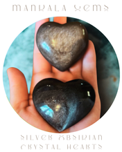 Load image into Gallery viewer, Silver Obsidian Crystal Hearts, Valentines Day Gift
