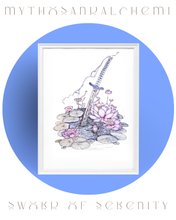 Load image into Gallery viewer, Sword of Serenity Art Print – Fantasy Art with Poetry
