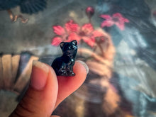Load image into Gallery viewer, Tiny Black Obsidian Cats, Mini Black Cat, Black Crystal Cat, Witchy Halloween Decor

