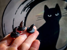 Load image into Gallery viewer, Tiny Black Obsidian Witches Hats, Mini Black Witches Hat, Black Crystal Witches Hat, Witchy Halloween Decor
