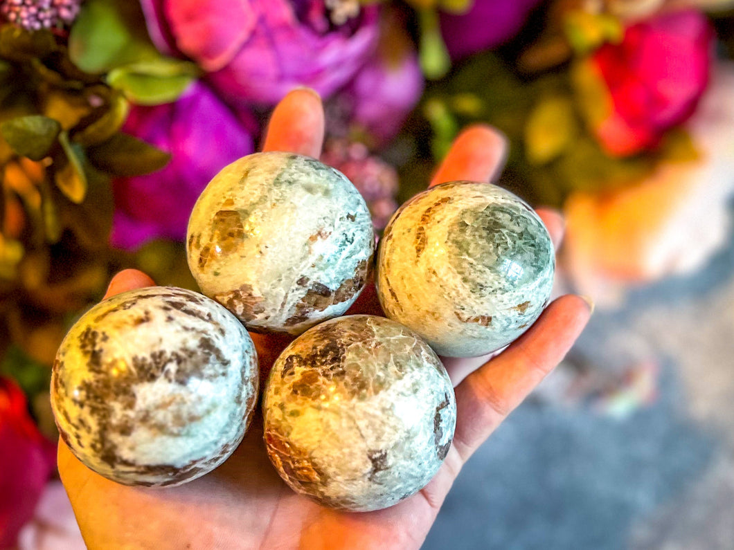 Vesuvianite and Garnet Crystal Spheres, ethically sourced