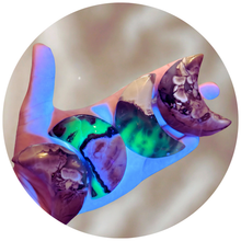 Load image into Gallery viewer, Volcano Agate Crescent Moon, UV Green Fluorescent Minerals
