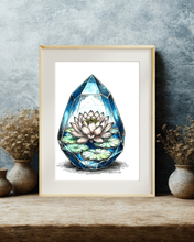 Load image into Gallery viewer, Within Stillness - Lotus Crystal Art Print - 5x7 Archival Yoga Meditation Print
