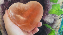 Load and play video in Gallery viewer, 4&quot; PEACH Selenite HEART Charging Bowl
