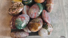 Load and play video in Gallery viewer, PASTEL Ocean Jasper palm stone, 2nd quality

