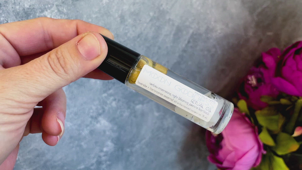 VISIONARY Jasmine essential oil roll on with Rainbow Moonstone crystals