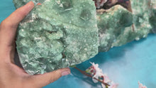 Load and play video in Gallery viewer, Large Raw Green cubic Fluorite Mineral Specimen, 1 kilo+, Ethically Sourced Crystals
