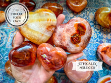 Load image into Gallery viewer, Ethically Sourced Carnelian Hearts for PROSPERITY
