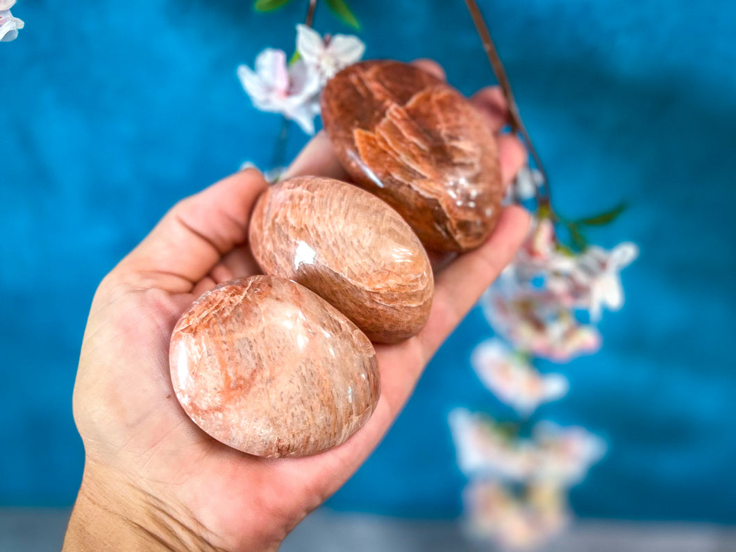 Peach Moonstone Palm Stone, Ethically Sourced Crystals