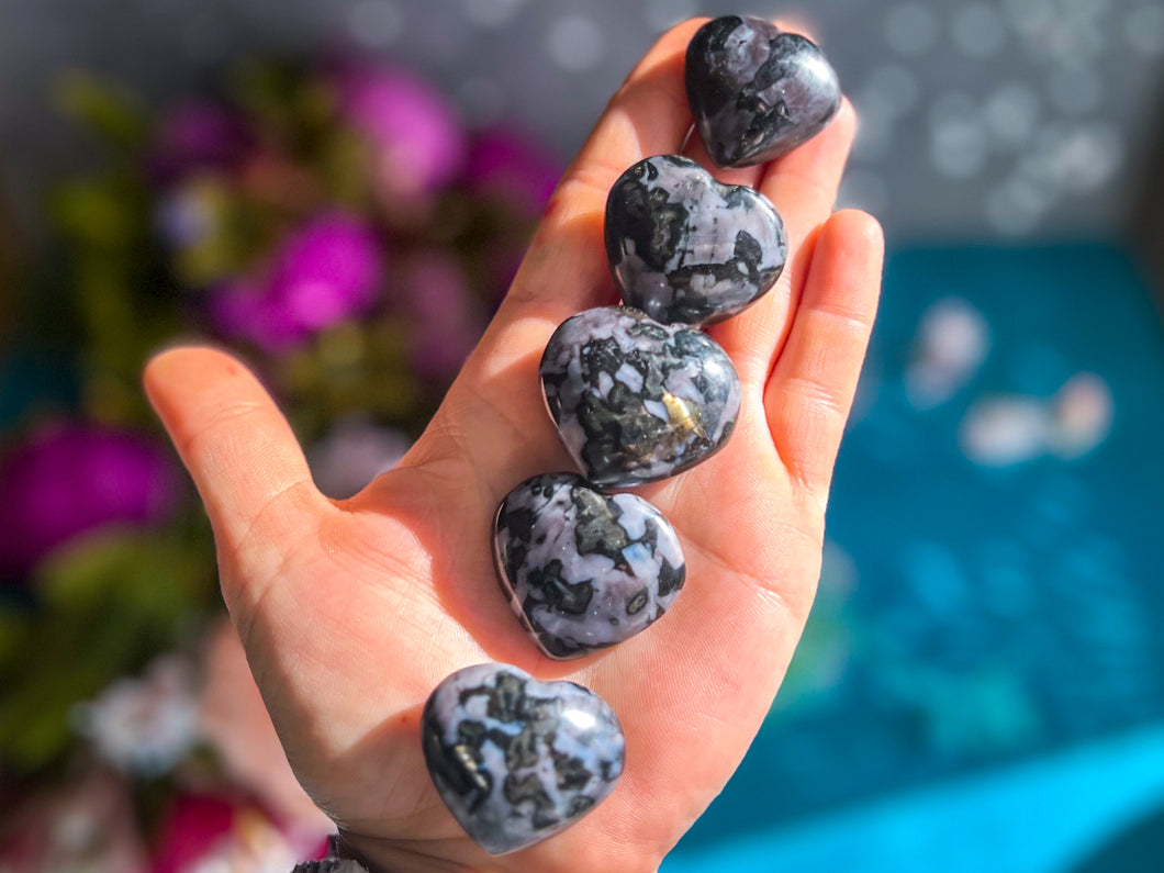 INDIGO GABBRO Heart, Small MYSTIC MERLINITE Crystal Heart