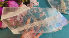 Load and play video in Gallery viewer, HUGE Aura Raw True Selenite Pane, Rainbow Selenite Plate
