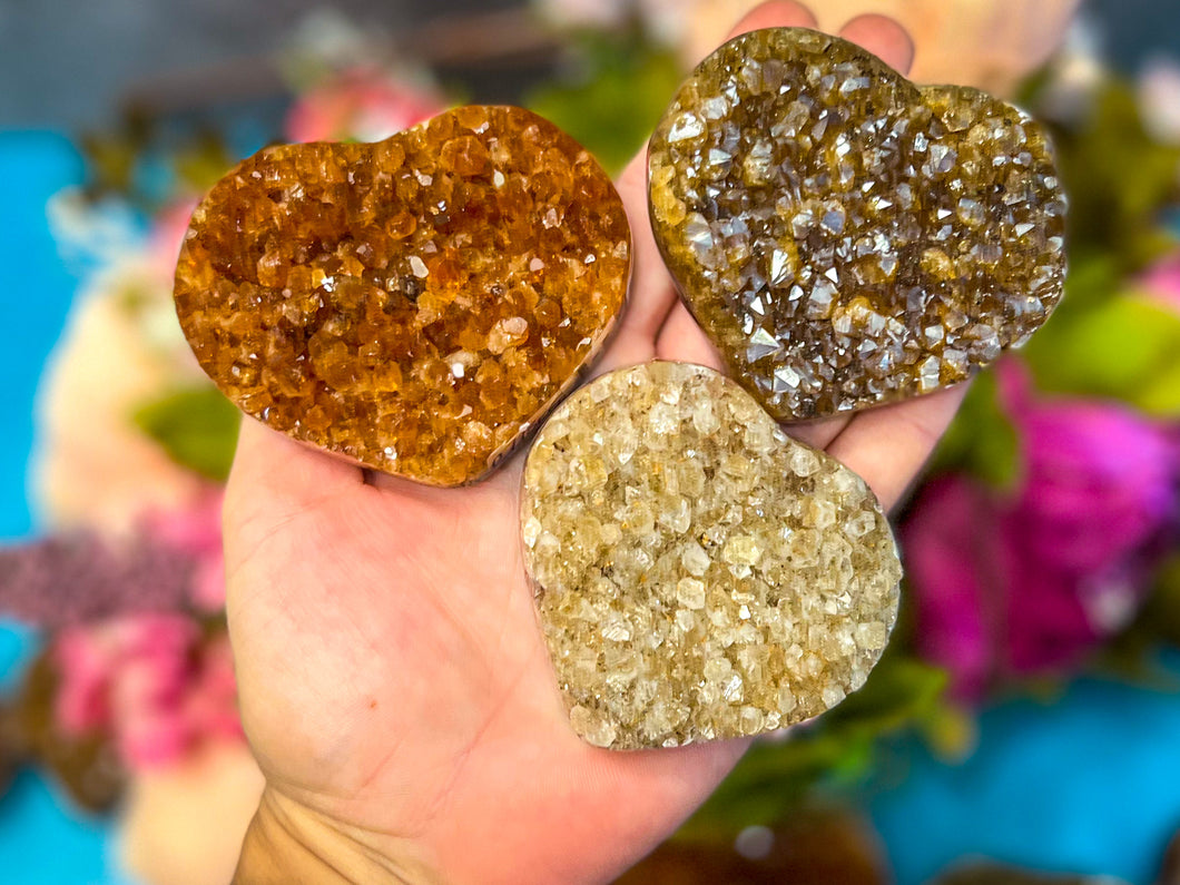 Raw Citrine Hearts, Ethically Sourced from Uruguay