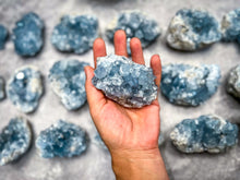 Load image into Gallery viewer, Ethically Sourced CELESTITE Clusters 25-450 Grams
