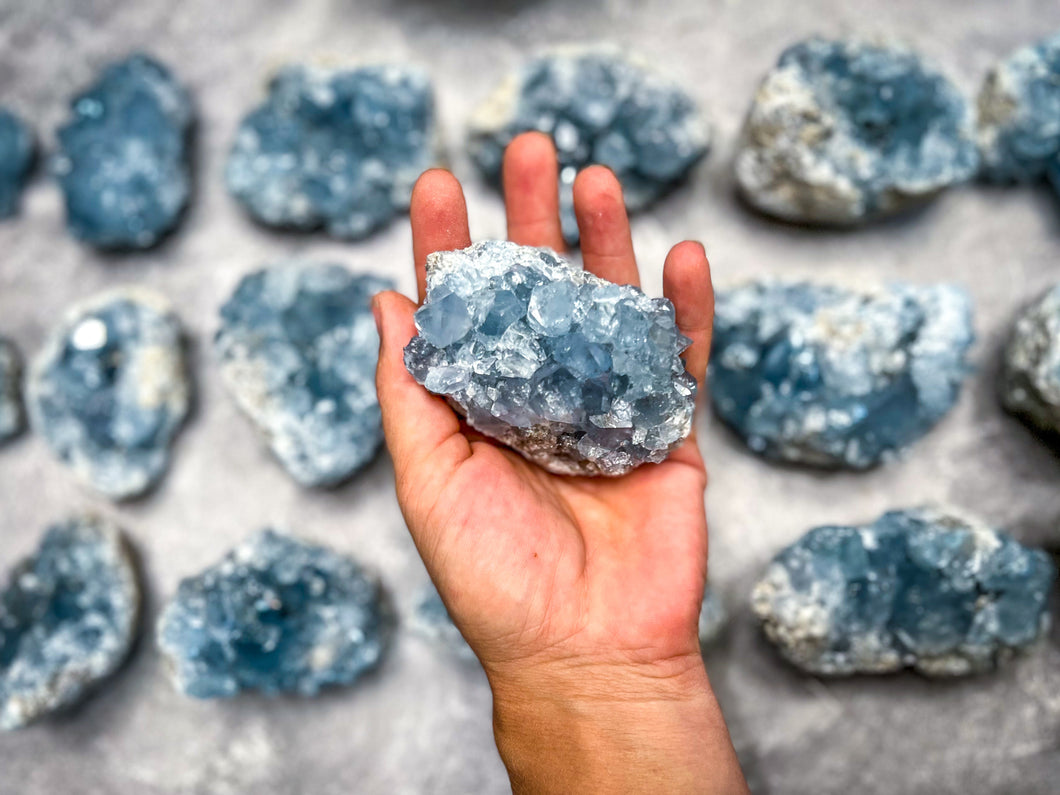 Ethically Sourced CELESTITE Clusters 25-450 Grams