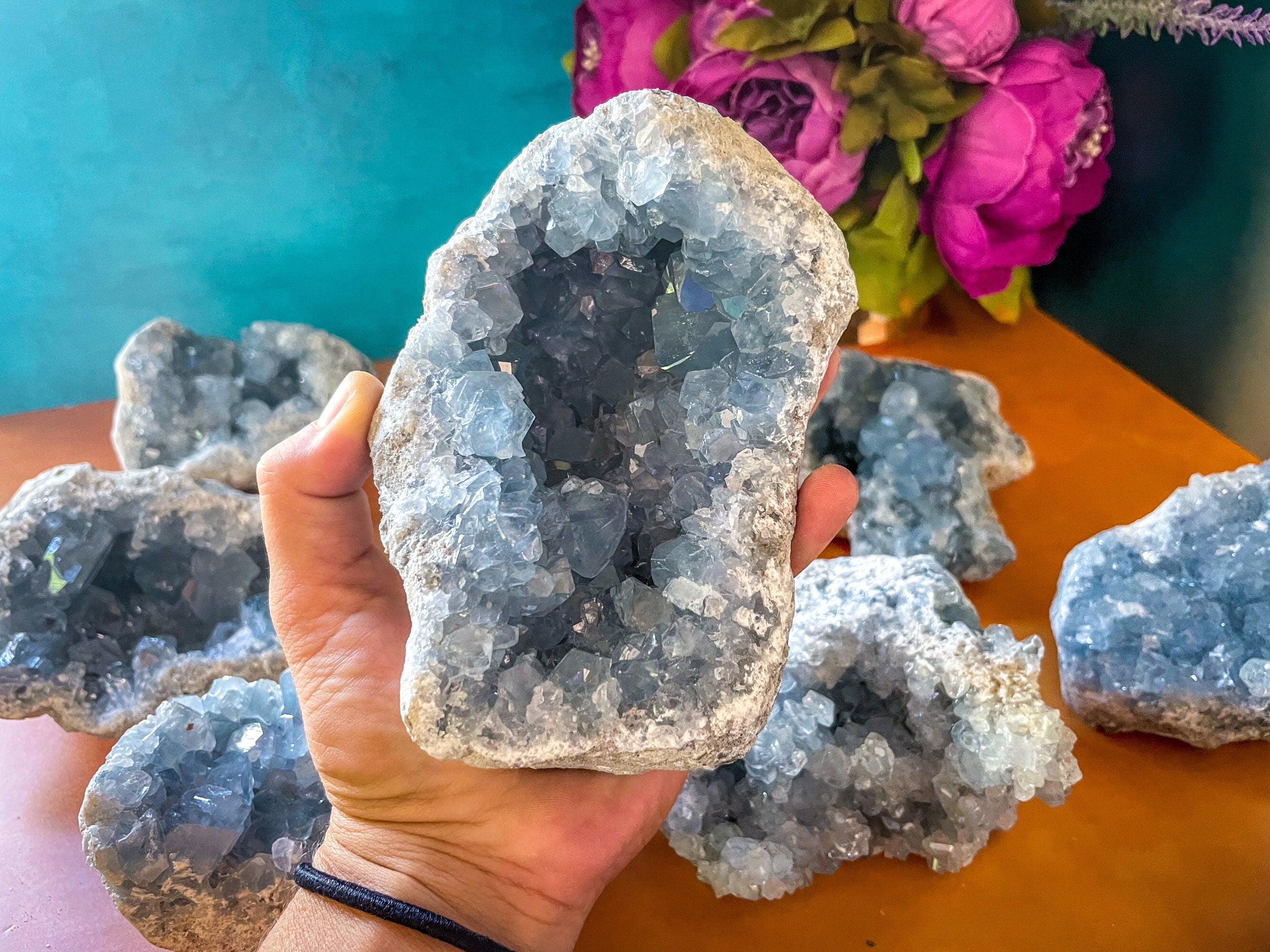 huge CELESTITE geode clusters 1 KILO + – Mandala Gems
