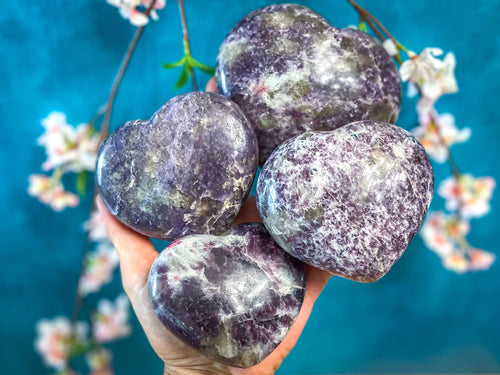 BEAUTIFUL Lepidolite crystal hearts