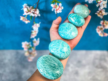Load image into Gallery viewer, ETHICALLY SOURCED Amazonite palm stone for COURAGE
