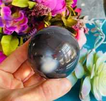 Load image into Gallery viewer, Orca Agate Sphere with Tiny crescent moons!
