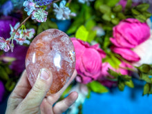 Load image into Gallery viewer, HUGE Red Hematoid quartz CRYSTAL palm stone with RAINBOWS
