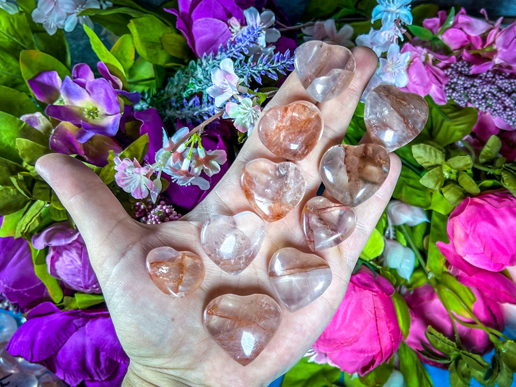 Natural Fire Quartz Heart, Red hematoid Quartz Crystal Heart