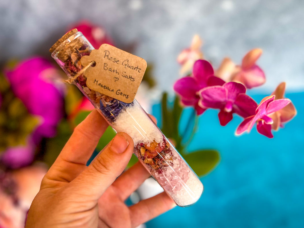Rose Quartz Bath Salts in Glass Vials