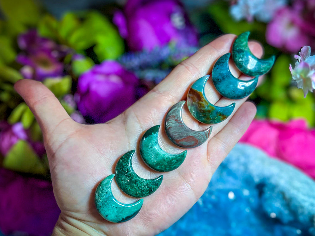 MOSS AGATE Crystal Crescent Moon