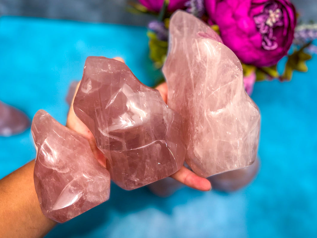 Ethically Sourced Rose Quartz Crystal Flame, 200-999 grams
