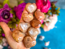 Load image into Gallery viewer, Small Peach Moonstone Crystal Hearts
