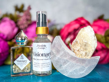 Load image into Gallery viewer, VISIONARY Bath and Crystal Gift Set with Natural Jasmine Perfume Oil, Selenite Moon, Natural Rainbow Moonstone Toner
